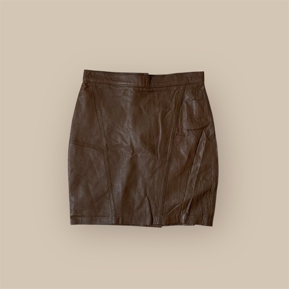 Vintage -00% Brown Leather Mini Skirt - Picture 1 of 8